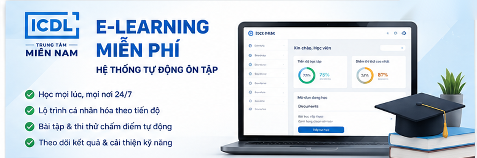 Minh họa hệ thống E-learning ôn luyện ICDL